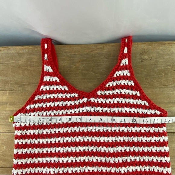 Freshman crochet red & white striped tank top, M - Picture 6 of 9